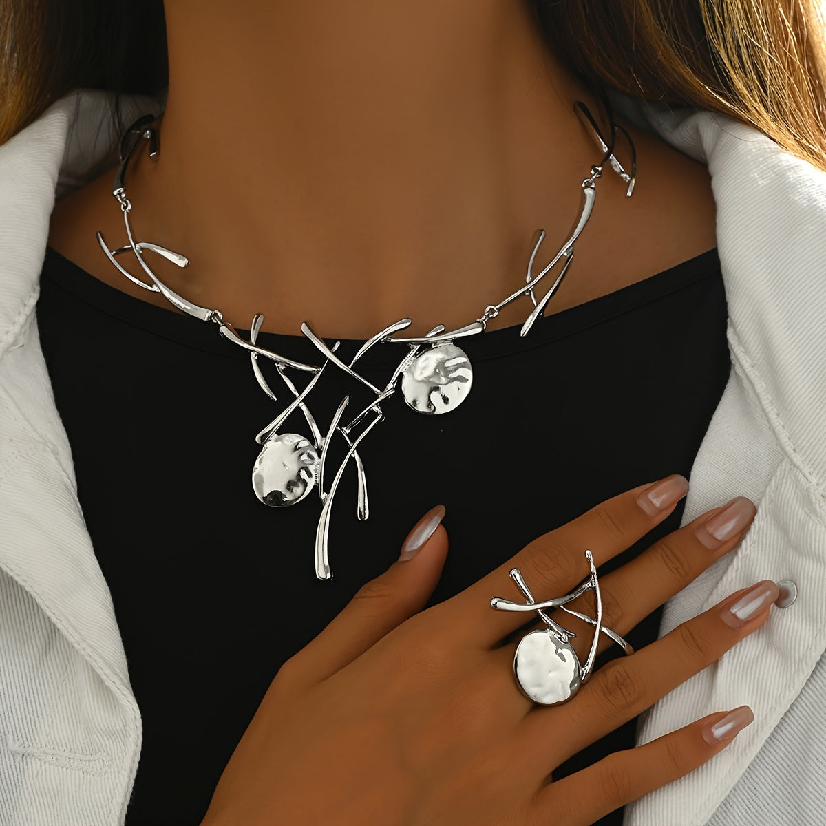 A Sleek, Simple Personality, Irregular Forked Branches, Patchwork, Oval, Cold Necklace, Rings, Women's Everyday Accessories, Can Also Be Worn For Holidays