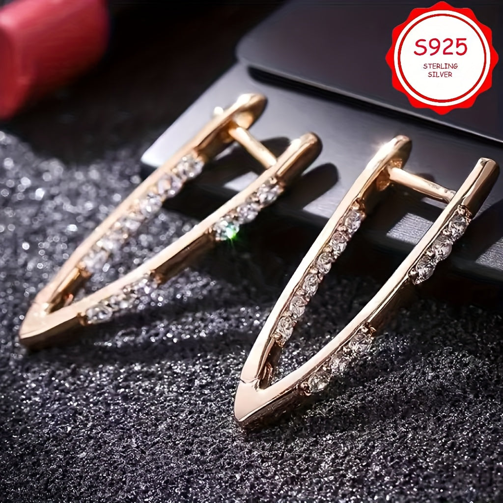 S925 sterling Silvery fashionable and luxurious V-shaped pendant earrings, anti-allergy, Bohemian style, suitable for Valentine's Day gifts, high-quality jewelry for daily vacations