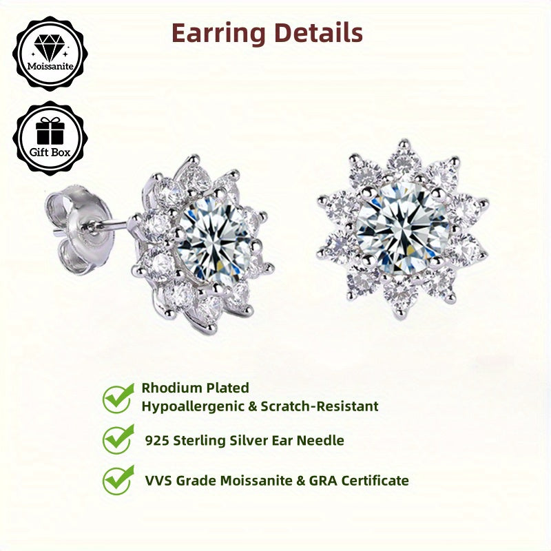 1 pair 1 carat Moissanite earrings, 925 sterling Silvery earrings needles, minimalist jewelry for women, earrings for women, Women's jewelry, suitable for birthday gifts, Valentine's Day gifts, with GRA certificate jewelry, Best for Christmas