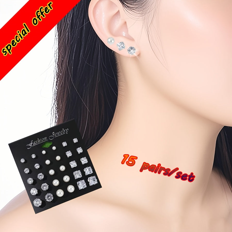 15 pairs of simple and stylish earrings, a perfect earring set that can be used in any scene, suitable for most daily occasions, or for gift giving, Hypoallergenic earrings for sensitive ears, Minimalist stud earrings women