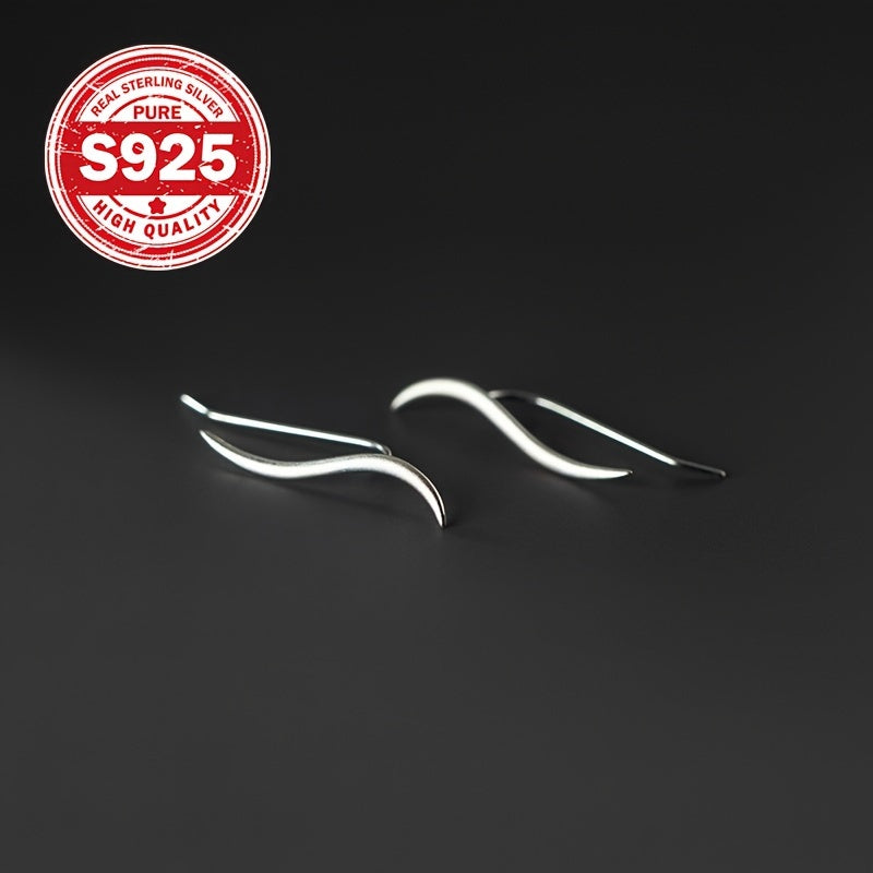 1 Pair S925 Silver Wave Line Ear Hooks - Minimalist Sporty Design, Perfect for Daily Wear & Fitness, Ideal Gift for Women, Fitness Accessories | Sporty Earrings | S925 Silver, Earrings for
