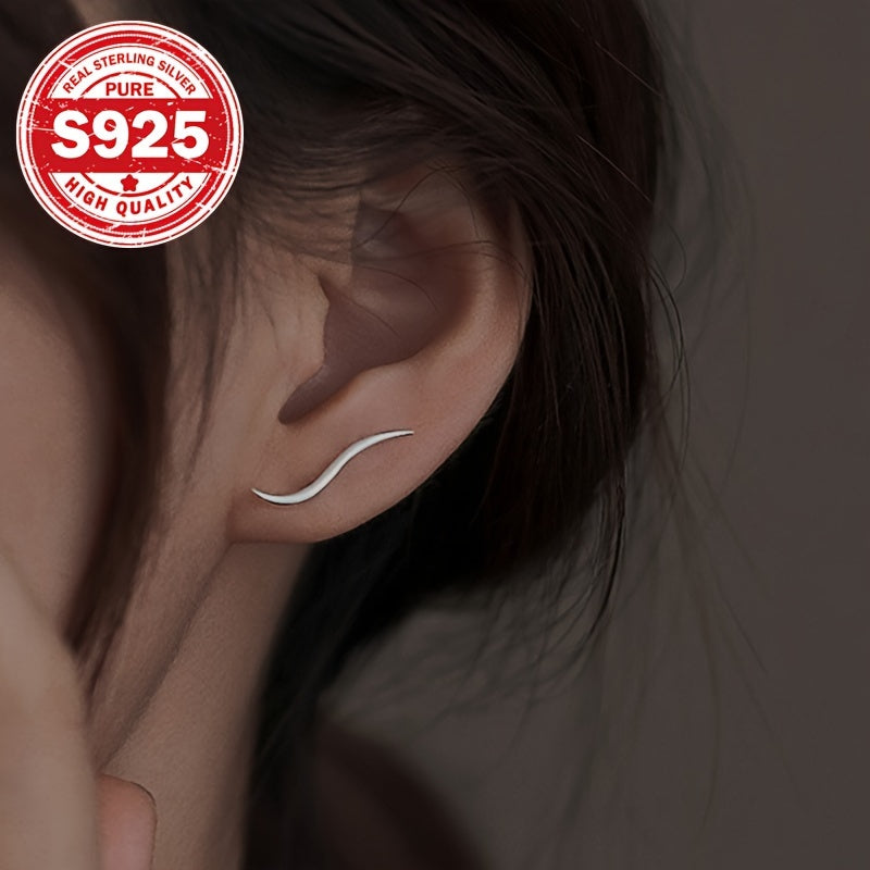 1 Pair S925 Silver Wave Line Ear Hooks - Minimalist Sporty Design, Perfect for Daily Wear & Fitness, Ideal Gift for Women, Fitness Accessories | Sporty Earrings | S925 Silver, Earrings for
