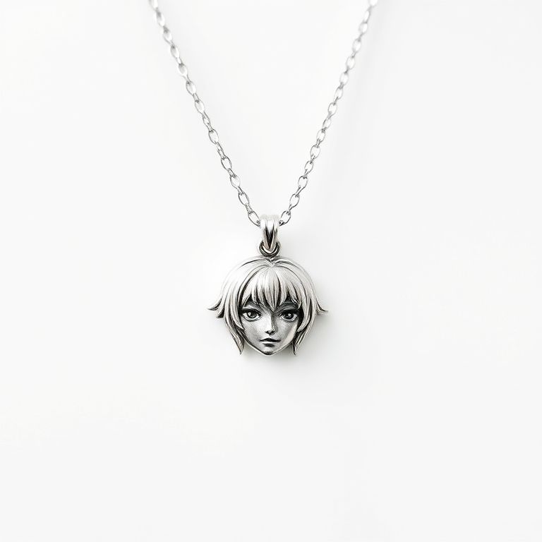 Anime Character Pendant Necklace - Stylish Silver Chain with Detailed Charm