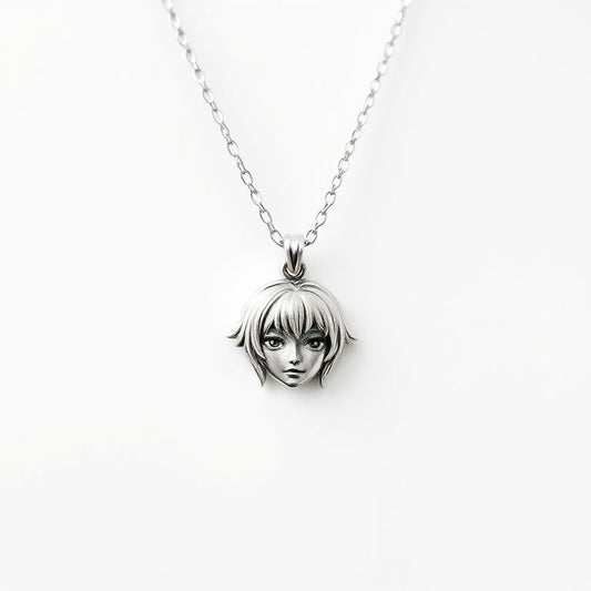 Anime Character Pendant Necklace - Stylish Silver Chain with Detailed Charm