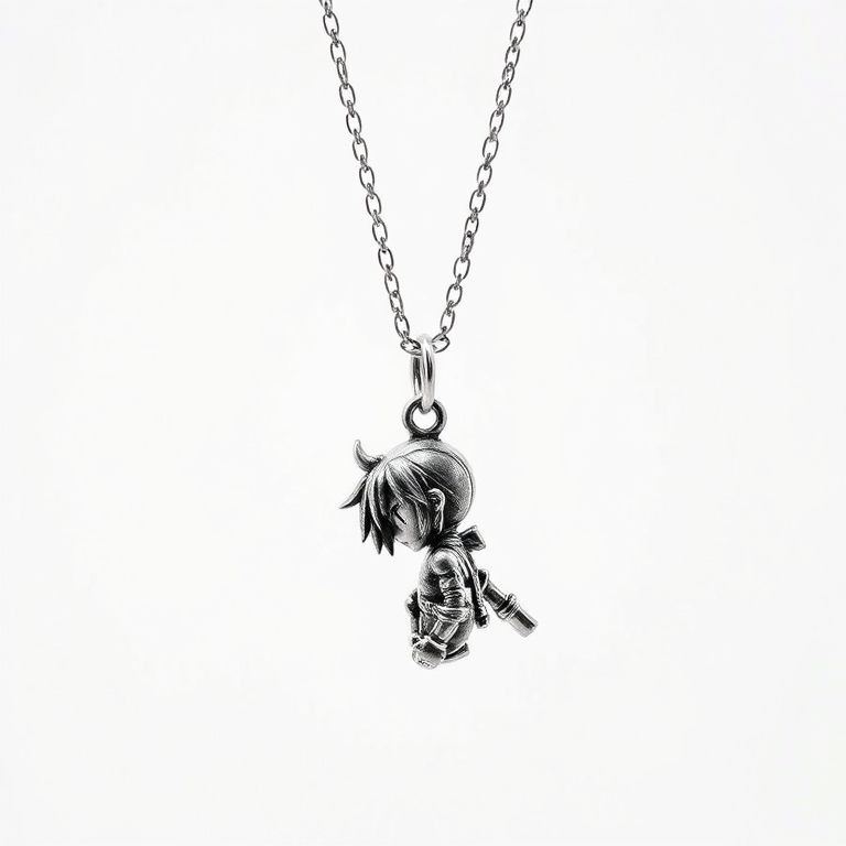 Anime Character Pendant Necklace - Elegant Silver Chain with Detailed Charm