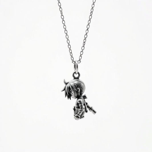 Anime Character Pendant Necklace - Elegant Silver Chain with Detailed Charm