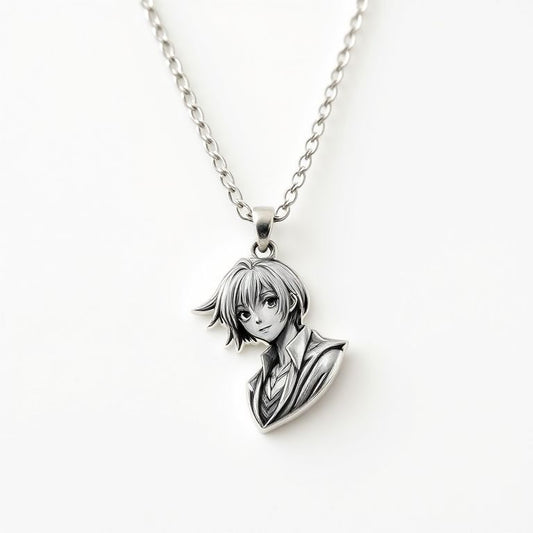 Anime Character Pendant Necklace - Stylish Silver Chain with Detailed Charm