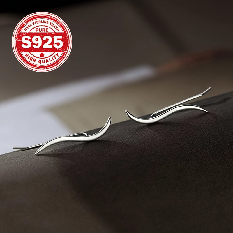 1 Pair S925 Silver Wave Line Ear Hooks - Minimalist Sporty Design, Perfect for Daily Wear & Fitness, Ideal Gift for Women, Fitness Accessories | Sporty Earrings | S925 Silver, Earrings for