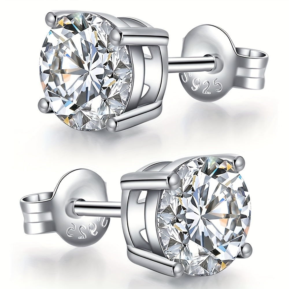 EJG 2 Pairs 1-4 Carat Moissanite Four Prong Earrings, 925 Sterling Silver, D Color VVS1 Round Cut Earrings, Fine Jewelry Gifts for Men and Women, Couple Gifts, Mother'S Day Gifts