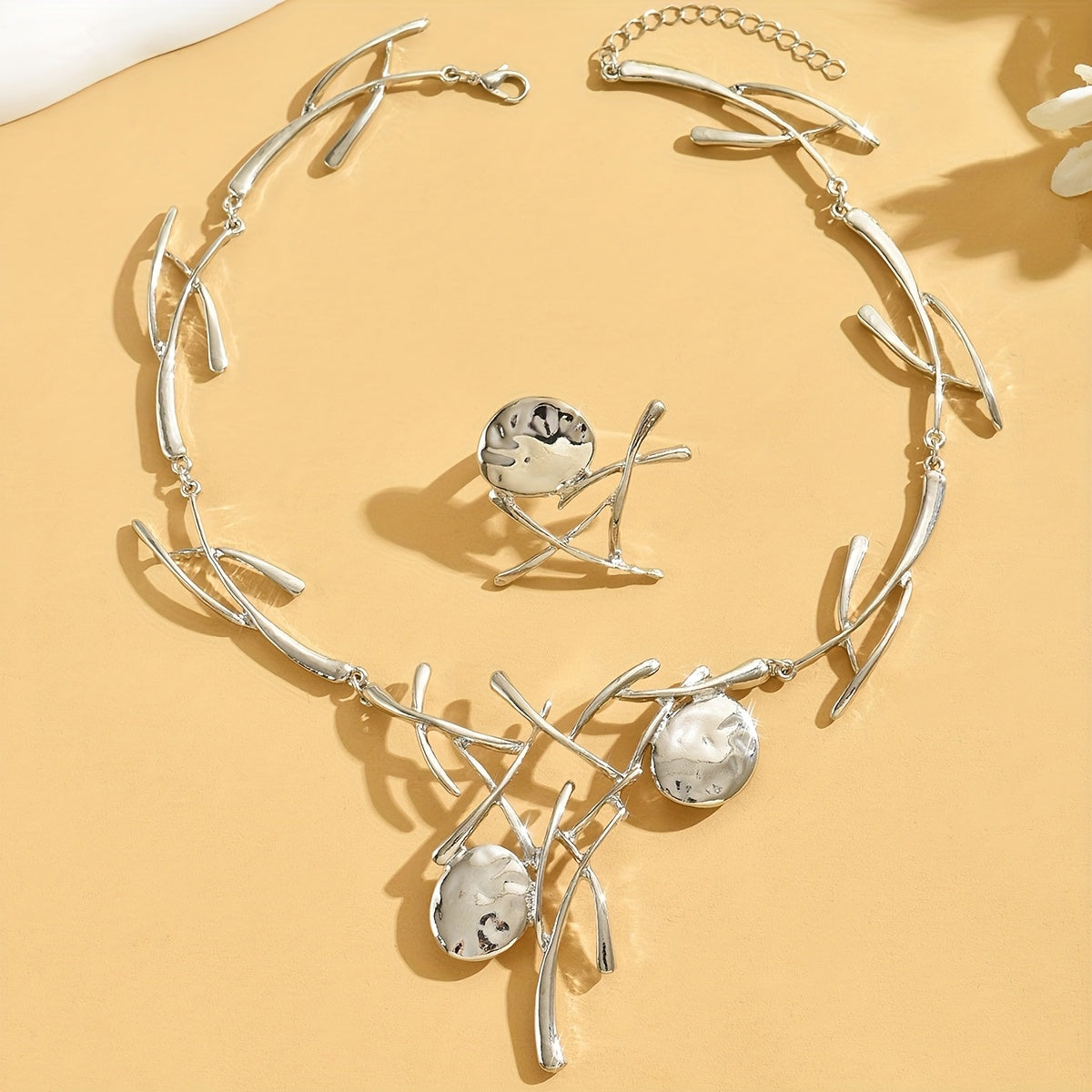 A Sleek, Simple Personality, Irregular Forked Branches, Patchwork, Oval, Cold Necklace, Rings, Women's Everyday Accessories, Can Also Be Worn For Holidays