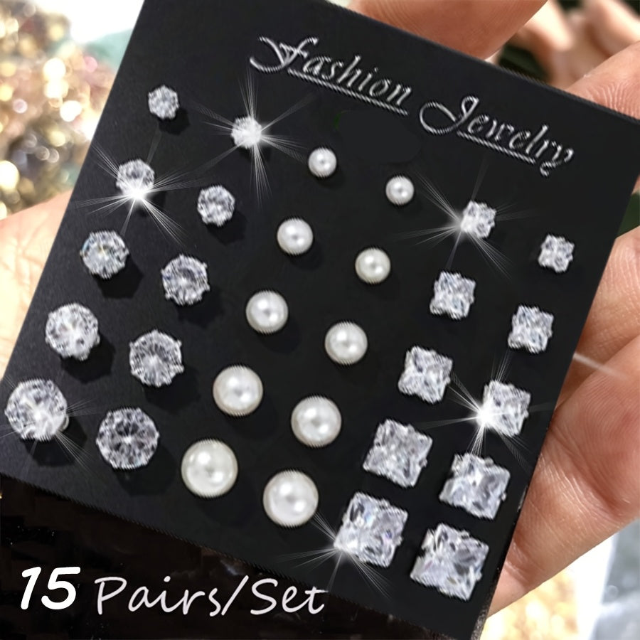 15 pairs of simple and stylish earrings, a perfect earring set that can be used in any scene, suitable for most daily occasions, or for gift giving, Hypoallergenic earrings for sensitive ears, Minimalist stud earrings women