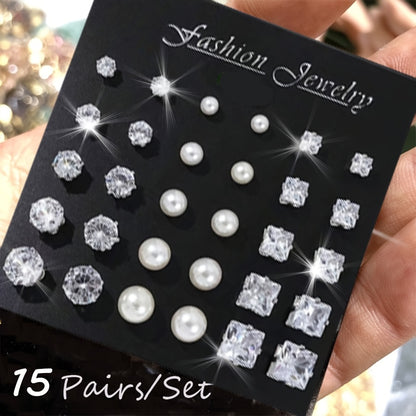 15 pairs of simple and stylish earrings, a perfect earring set that can be used in any scene, suitable for most daily occasions, or for gift giving, Hypoallergenic earrings for sensitive ears, Minimalist stud earrings women