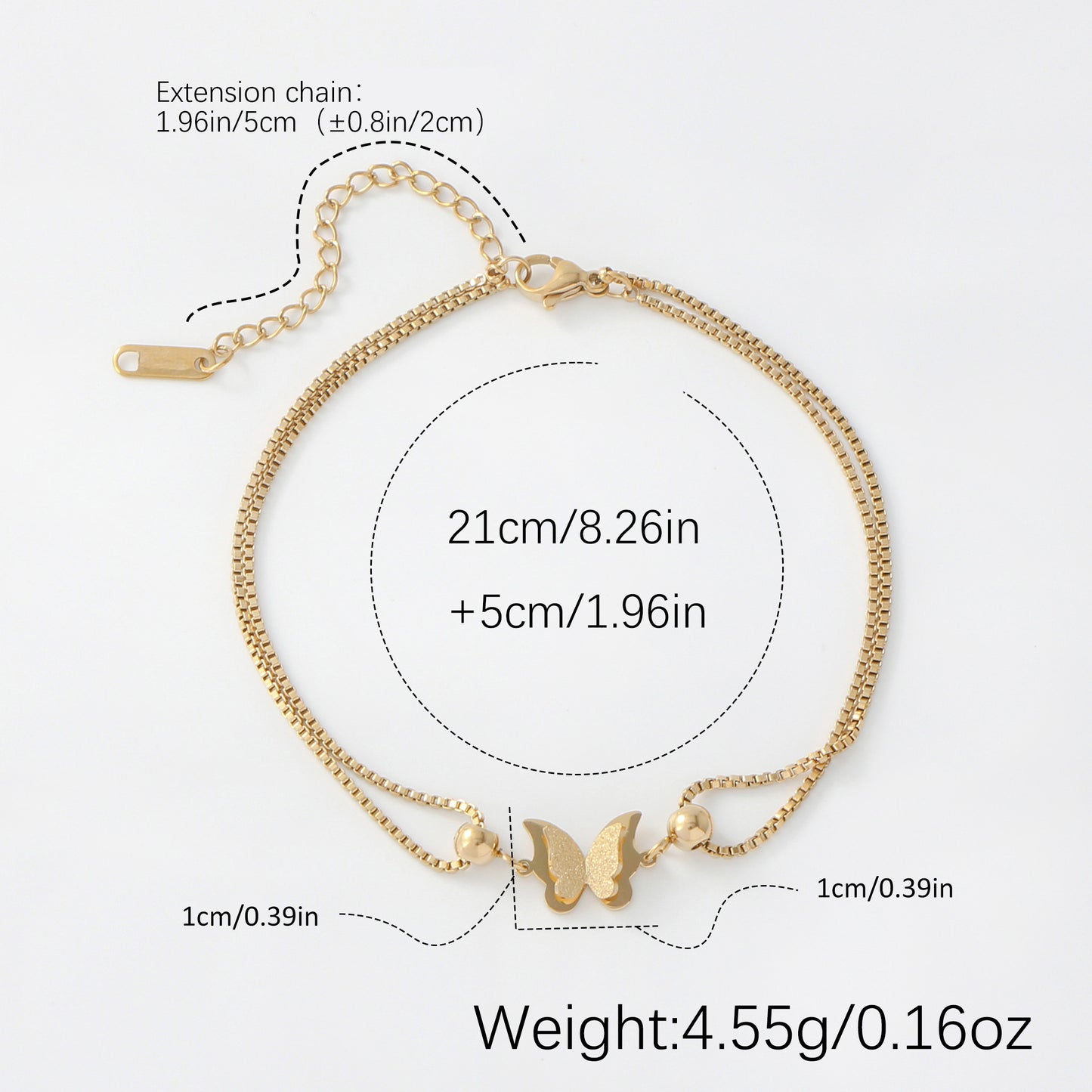 [Single Pack Ankle Chain] Golden Silvery Hypoallergenic Stainless Steel Single Pack Women's Fashion Ankle Chain | Double Layer Butterfly Decoration, Classic Stylish Design, Suitable for Daily Shopping or Parties