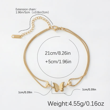 [Single Pack Ankle Chain] Golden Silvery Hypoallergenic Stainless Steel Single Pack Women's Fashion Ankle Chain | Double Layer Butterfly Decoration, Classic Stylish Design, Suitable for Daily Shopping or Parties