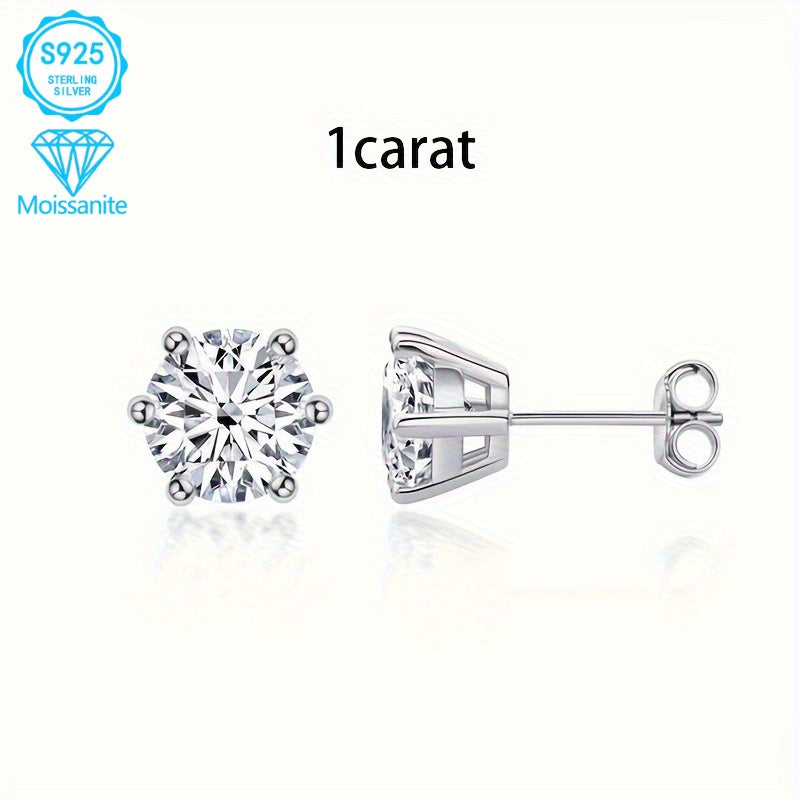 [2pcs EJG Moissanite Earrings] 2pcs EJG 925 Sterling Silver Elegant Women's Moissanite Earrings, 1 Carat/2 Carat, Hypoallergenic, Nickel Free, Vintage Style | Suitable for Daily Party Wear, Best Gift for Friends On Holidays, Birthday Gift