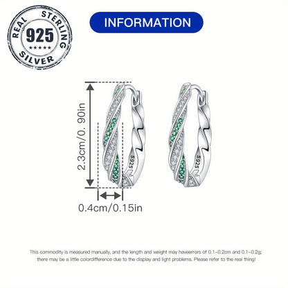 1 Pair S925 Sterling Silver Hoop Earrings, Green Twisted Design, Hypoallergenic, High-Quality Jewelry for Women, Perfect for Daily Wear or Gifting, Daily Wear Earrings | Twisted Hoop Earrings | Hypoallergenic Earrings