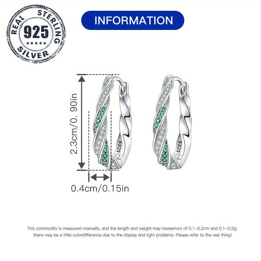 1 Pair S925 Sterling Silver Hoop Earrings, Green Twisted Design, Hypoallergenic, High-Quality Jewelry for Women, Perfect for Daily Wear or Gifting, Daily Wear Earrings | Twisted Hoop Earrings | Hypoallergenic Earrings