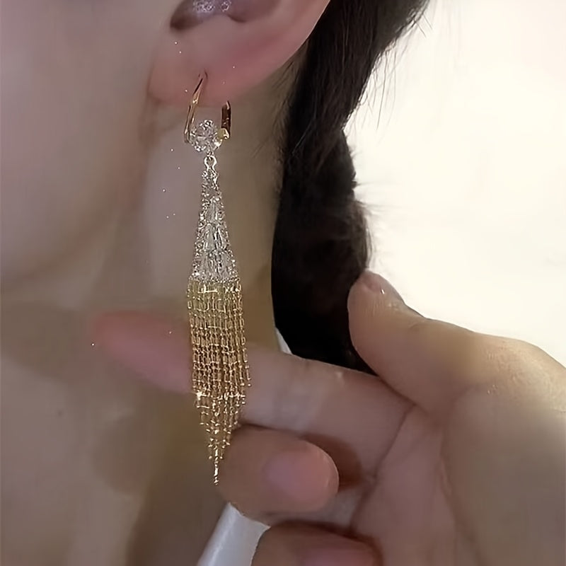 [Luxurious | Exquisite] Exquisite Long Tassel Women's Earrings Set | Luxurious with Sparkling Synthetic Zirconia | Perfect for Daily Wear, Party Accessories, And Casual Date Decorations