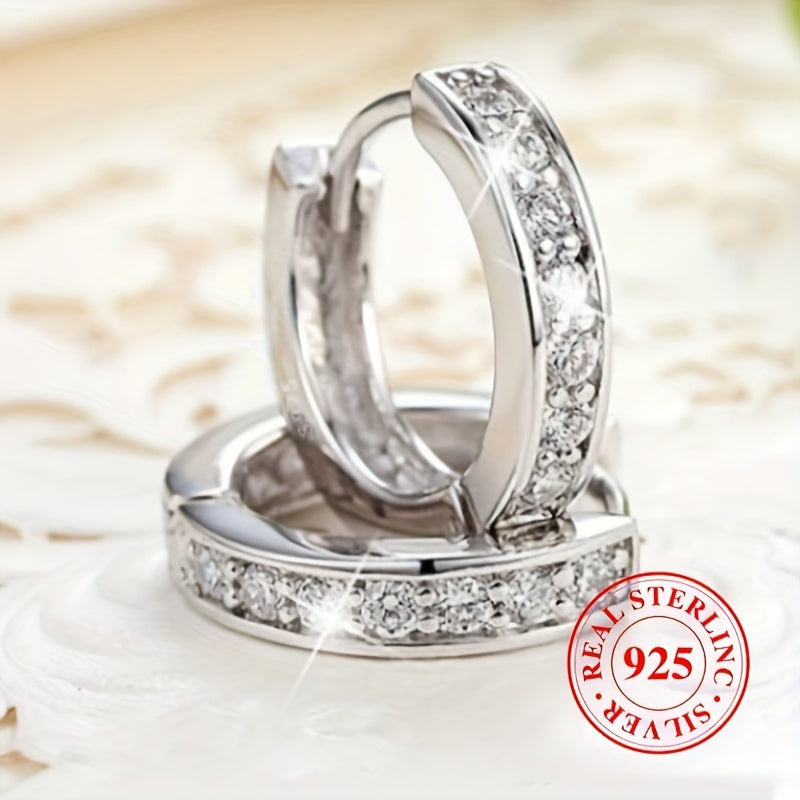 4pcs 925 Sterling Silver Hypoallergenic Ring Earrings with Zirconia Inlaid, Elegant and Luxurious Style, Suitable for Women Engagement Wedding Earrings