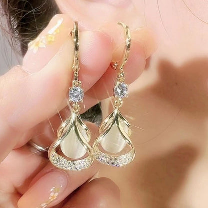 3 Pairs/ Set of Luxurious Cat Eye Stone Geometric Earrings, Water Droplet Earrings, Earring Buckle Earrings - Suitable for Daily Wear And Gift Giving