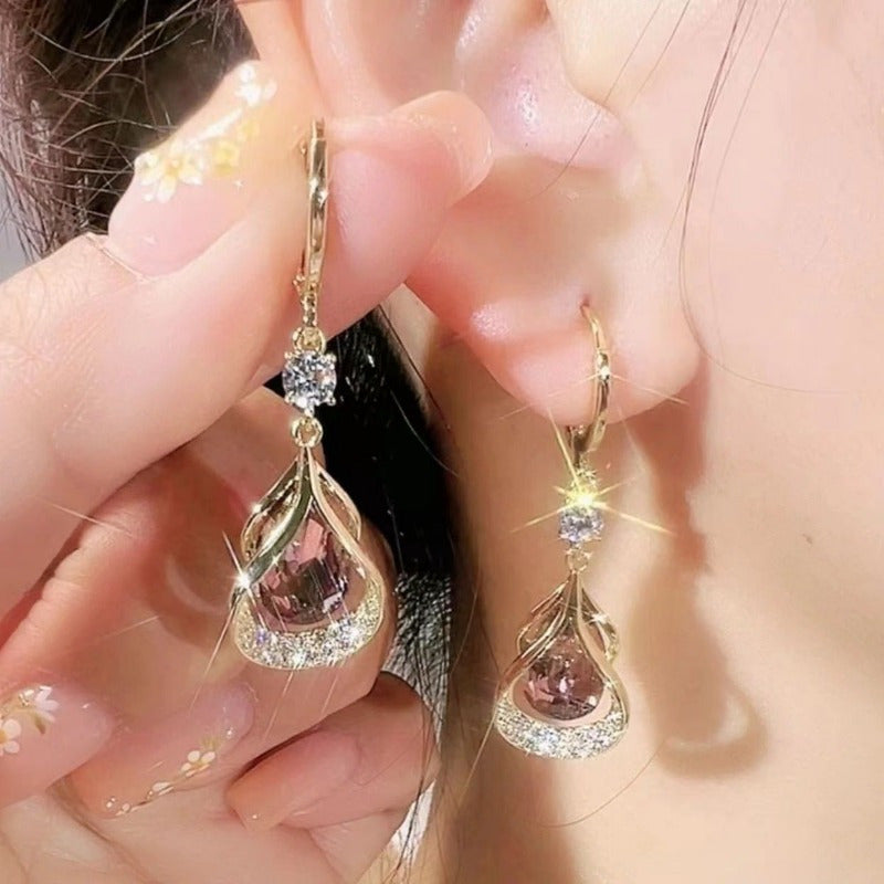 3 Pairs/ Set of Luxurious Cat Eye Stone Geometric Earrings, Water Droplet Earrings, Earring Buckle Earrings - Suitable for Daily Wear And Gift Giving