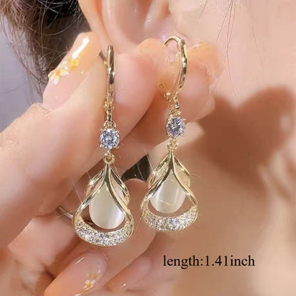 3 Pairs/ Set of Luxurious Cat Eye Stone Geometric Earrings, Water Droplet Earrings, Earring Buckle Earrings - Suitable for Daily Wear And Gift Giving