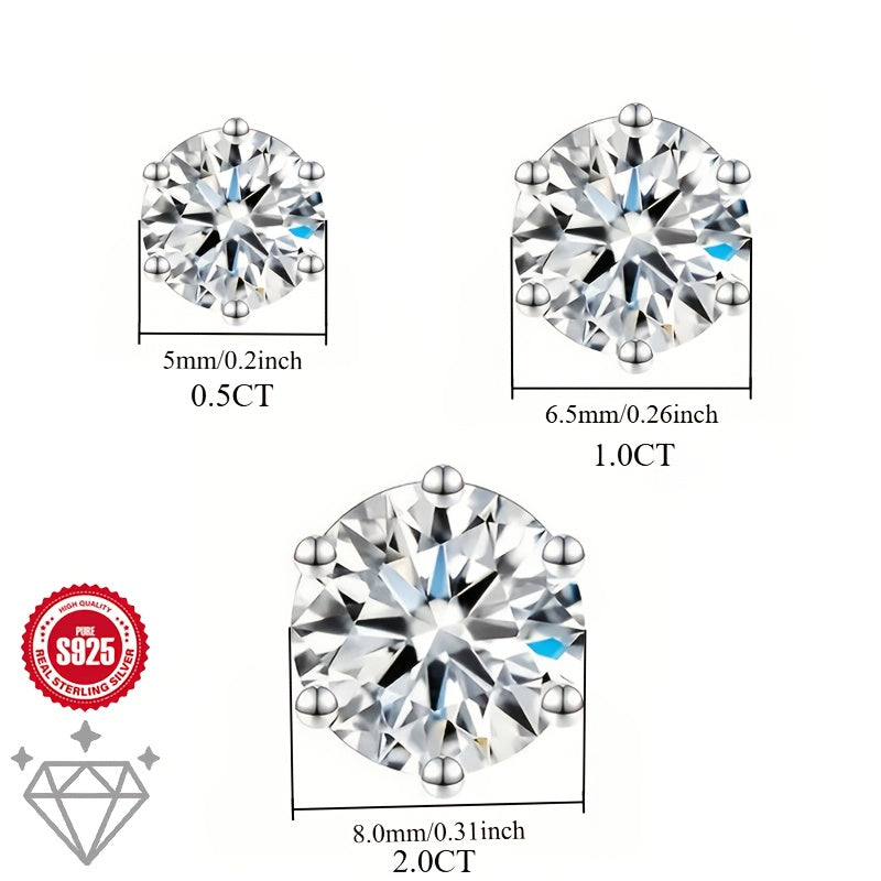 2pcs Minimalist S925 Sterling Silvery Sparkling Stud Earrings - 0.5ct/1.0ct/2.0ct Size, Octagon Cut - Perfect for Casual Attire, Unisex Design, Ideal Gift for Men, Women, Friends, Parents, or Loved Ones