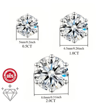 2pcs Minimalist S925 Sterling Silvery Sparkling Stud Earrings - 0.5ct/1.0ct/2.0ct Size, Octagon Cut - Perfect for Casual Attire, Unisex Design, Ideal Gift for Men, Women, Friends, Parents, or Loved Ones