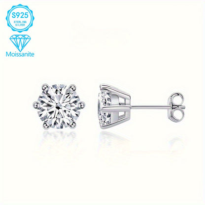 [2pcs EJG Moissanite Earrings] 2pcs EJG 925 Sterling Silver Elegant Women's Moissanite Earrings, 1 Carat/2 Carat, Hypoallergenic, Nickel Free, Vintage Style | Suitable for Daily Party Wear, Best Gift for Friends On Holidays, Birthday Gift