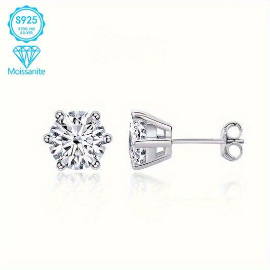 [2pcs EJG Moissanite Earrings] 2pcs EJG 925 Sterling Silver Elegant Women's Moissanite Earrings, 1 Carat/2 Carat, Hypoallergenic, Nickel Free, Vintage Style | Suitable for Daily Party Wear, Best Gift for Friends On Holidays, Birthday Gift