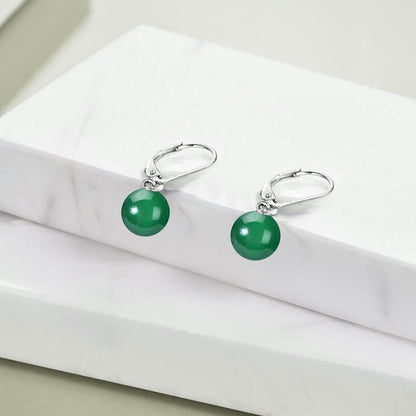 925 Sterling Silver Green Agate Leverback Earrings Dangle Drop Jewelry Gifts for Women (Green Agate)