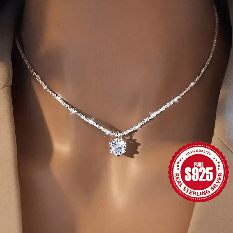 1 Carat Moissanite Ladies Necklace 925 Sterling Silvery Wedding Necklace Eternal Necklace Mother's Day Valentine's Day Luxury Ladies Jewelry Gift
