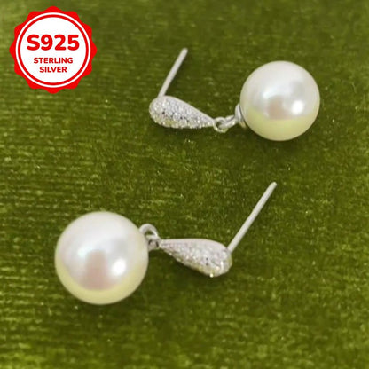 1 Pair of Women's Dangling Earrings with S925 Sterling Silvery Inlaid Faux Imitation Pearl Pendant, Elegant Wedding Party Jewelry Gift