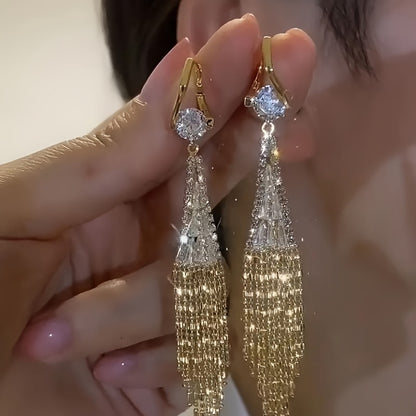 [Luxurious | Exquisite] Exquisite Long Tassel Women's Earrings Set | Luxurious with Sparkling Synthetic Zirconia | Perfect for Daily Wear, Party Accessories, And Casual Date Decorations