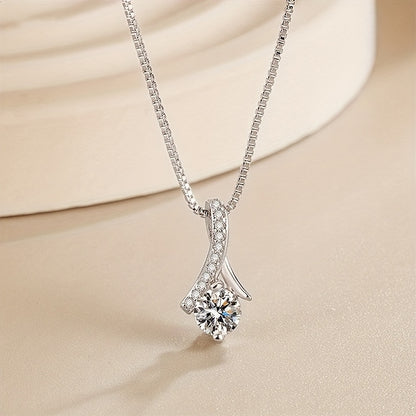 2pcs S925 Silver Stud Necklace Accessory Set, Slightly Set Synthetic Zirconia Fashion Earrings, Simple Necklace, Women's Fashion Pendant Accessory Set, Suitable for Daily Matching And As A Gift