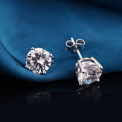 EJG 2 Pairs 1-4 Carat Moissanite Four Prong Earrings, 925 Sterling Silver, D Color VVS1 Round Cut Earrings, Fine Jewelry Gifts for Men and Women, Couple Gifts, Mother'S Day Gifts