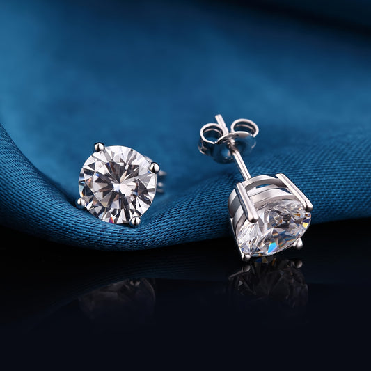 EJG 2 Pairs 1-4 Carat Moissanite Four Prong Earrings, 925 Sterling Silver, D Color VVS1 Round Cut Earrings, Fine Jewelry Gifts for Men and Women, Couple Gifts, Mother'S Day Gifts