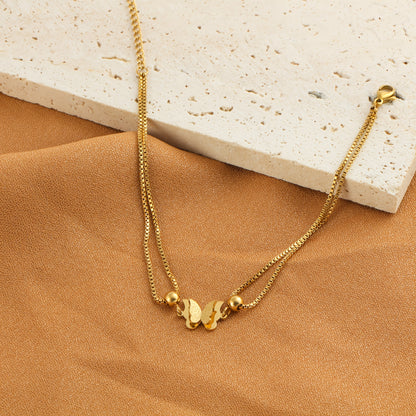 [Single Pack Ankle Chain] Golden Silvery Hypoallergenic Stainless Steel Single Pack Women's Fashion Ankle Chain | Double Layer Butterfly Decoration, Classic Stylish Design, Suitable for Daily Shopping or Parties