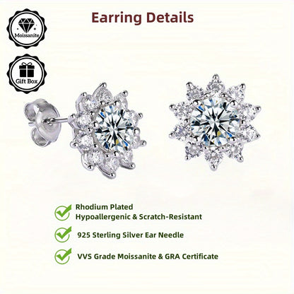 1 pair 1 carat Moissanite earrings, 925 sterling Silvery earrings needles, minimalist jewelry for women, earrings for women, Women's jewelry, suitable for birthday gifts, Valentine's Day gifts, with GRA certificate jewelry, Best for Christmas