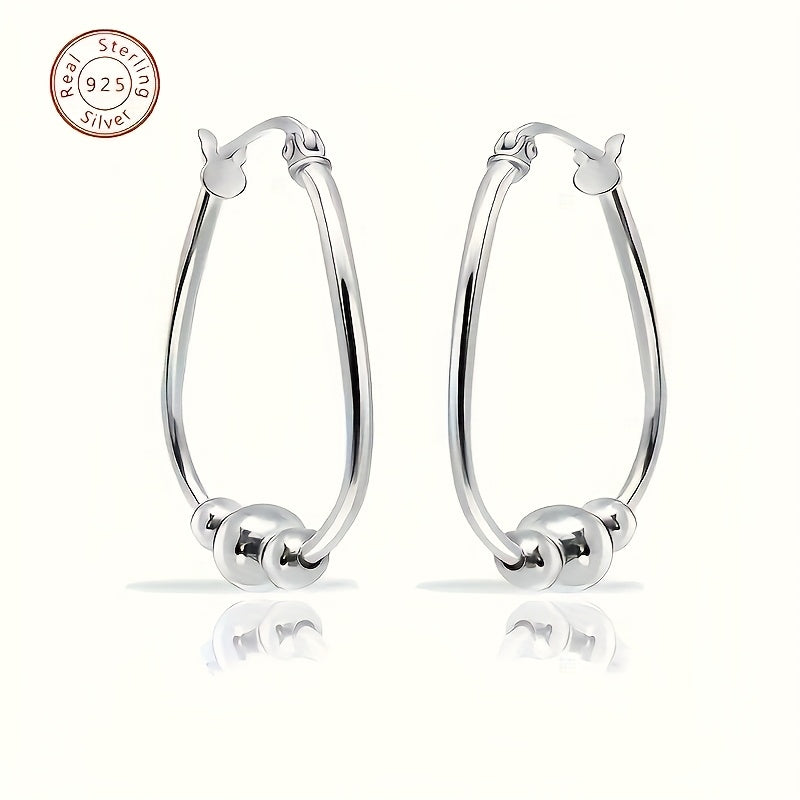Purchase Product S925 Pure Silvery 3 Bead Ring Earrings, Pendant Bead Ring Earrings, Suitable for Women, Exquisite Earrings
