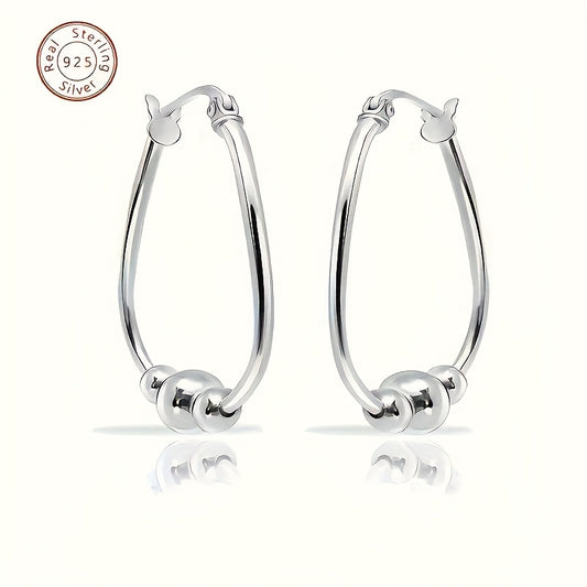 Purchase Product S925 Pure Silvery 3 Bead Ring Earrings, Pendant Bead Ring Earrings, Suitable for Women, Exquisite Earrings