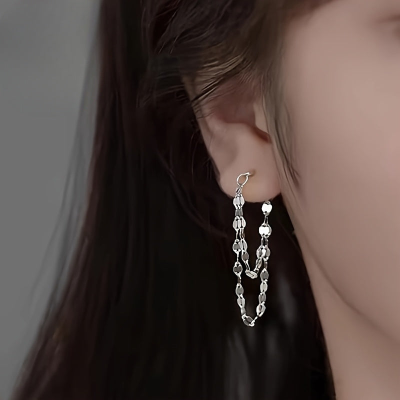 A pair of elegant earrings with double-layer chains and tassels, suitable for gift giving and daily wear, classic daily jewelry accessories, holiday and birthday gifts, anniversary gifts, party essentials