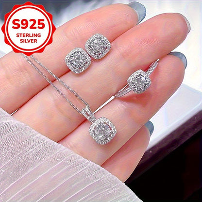 S925 silver 4pcs fashionable and simple new creative necklace, earrings, rings, party commemorative gifts, exquisite Christmas and birthday gifts for family and friends, suitable for daily weddings, vacations, and other occasions to wear