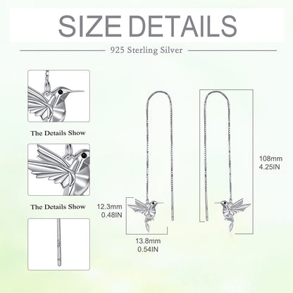Hummingbird Pull Through Threader Earrings 925 Sterling Silvery Long Piercing Tassel Drop Dangle Ear Line Eardrop Earrings Origami Jewelry Birthday Gifts for Women