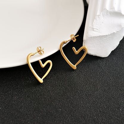Elegant 18K Golden Plated Heart-Shaped Hoop Earrings - Hypoallergenic, Non-Fading, 304 Stainless Steel, 1 Pair for Women, Daily Wear & Christmas Gift