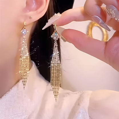 [Luxurious | Exquisite] Exquisite Long Tassel Women's Earrings Set | Luxurious with Sparkling Synthetic Zirconia | Perfect for Daily Wear, Party Accessories, And Casual Date Decorations