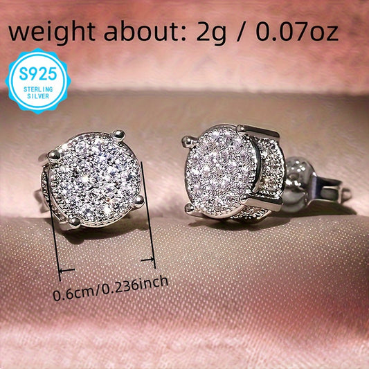 EJG - 2pcs Elegant Simple 925 Silver Earrings, Hypoallergenic, Nickel Free, With Square Moissanite, Suitable For Women, Party And Daily Decoration, 925 Silver Earrings, 2 Pairs Of Shiny Moissanite Earrings