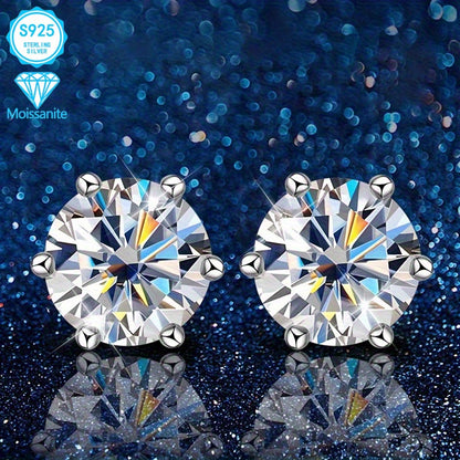 [2pcs EJG Moissanite Earrings] 2pcs EJG 925 Sterling Silver Elegant Women's Moissanite Earrings, 1 Carat/2 Carat, Hypoallergenic, Nickel Free, Vintage Style | Suitable for Daily Party Wear, Best Gift for Friends On Holidays, Birthday Gift