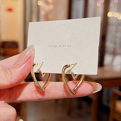 Elegant 18K Golden Plated Heart-Shaped Hoop Earrings - Hypoallergenic, Non-Fading, 304 Stainless Steel, 1 Pair for Women, Daily Wear & Christmas Gift