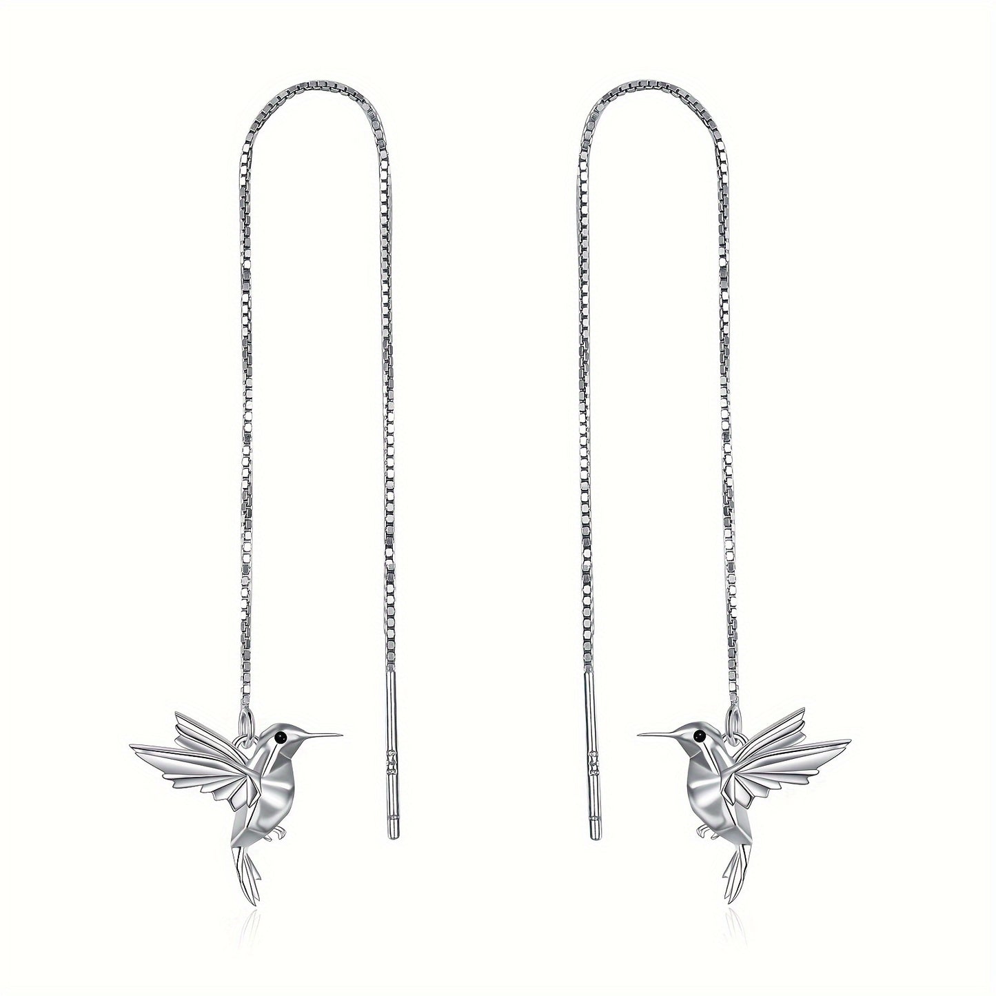 Hummingbird Pull Through Threader Earrings 925 Sterling Silvery Long Piercing Tassel Drop Dangle Ear Line Eardrop Earrings Origami Jewelry Birthday Gifts for Women